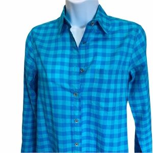 J.CREW XS blue button up 100% cotton extra buttons attached Checkered plaid